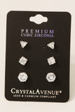 3Pc Mixed Cubic Zirconia Stud Earrings Set: G