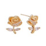 14K Gold Dipped CZ Stone Paved Rose Romance Stud Earrings
: Gold