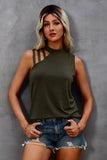 Solid Cold Cut Out Shoulder Sleeveless Top - Olive