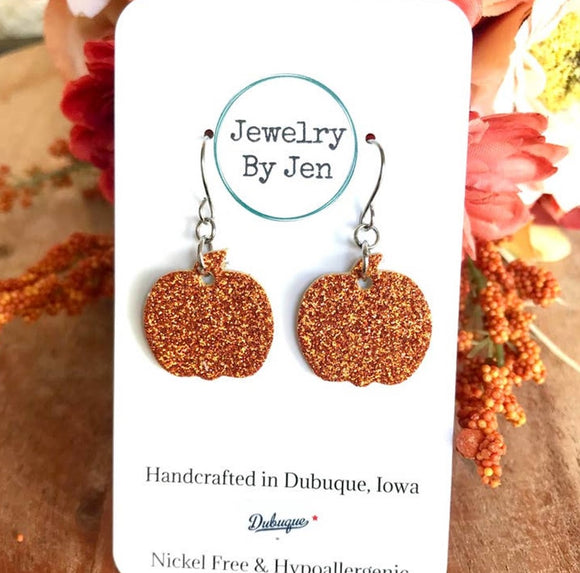 Mini Pumpkin Earrings - Orange Glitter