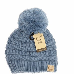 Kids Solid Pom CC Beanie: Denim