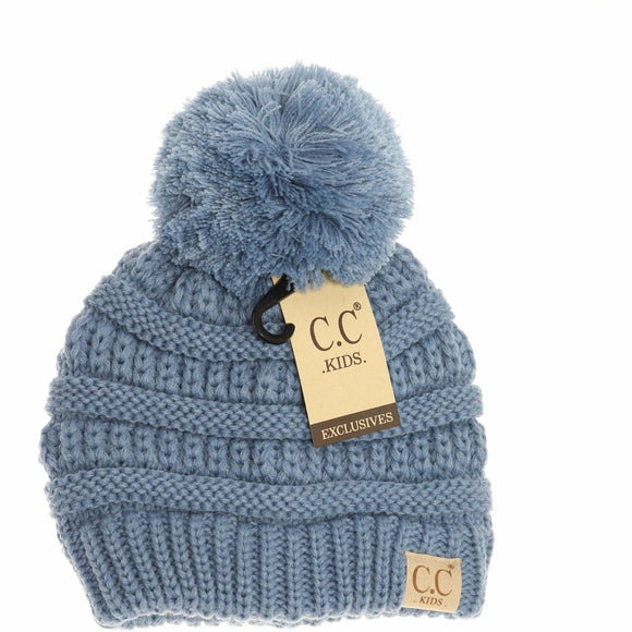 Kids Solid Pom CC Beanie: Denim