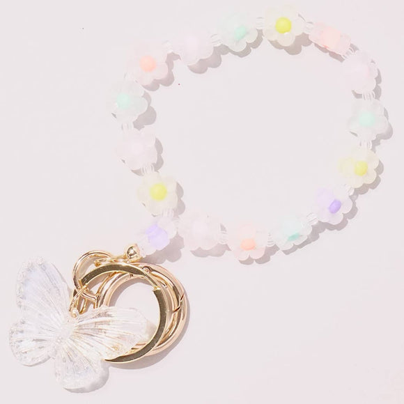 Cut Candy Color Flower Beads Butterfly Key chain: Multi