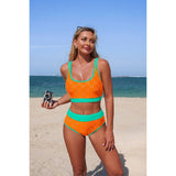 Orange Two Piece Triangle High Waisted Swimsuit