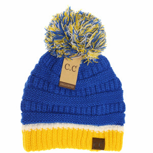 CC Beanie Pom - Blue/Gold
