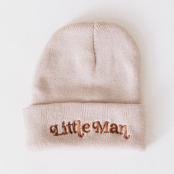 Matching Knit Hats- Little Man- Beige: Toddler Size