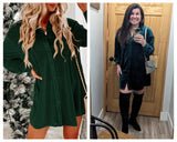 Deep Green Velvet Button Front Shirt Dress