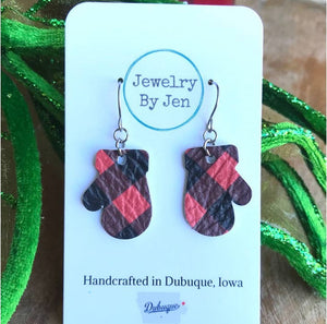 Mini Mittens Earrings - Red Buffalo Plaid