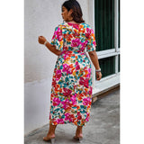 Curvy Floral Butterfly Sleeve Belted Dress