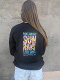 Adult "Boat Waves Sun Rays" Graphic Crewneck  - Black