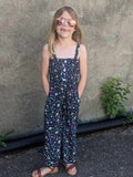 Girl's Navy Floral Jumpsuit