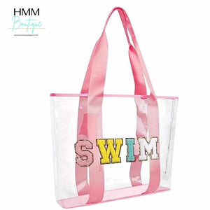 "Swim" Chenille Letter Clear Tote Bag