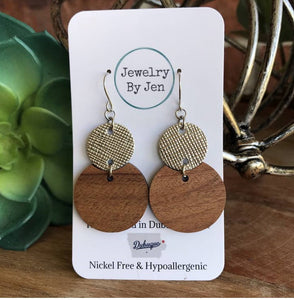 Round Wood & Silver Earrings