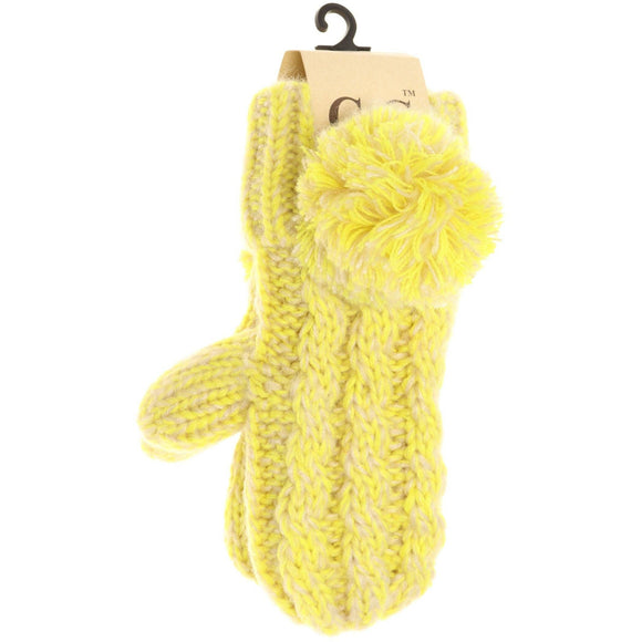 Kids CC Multi-Tone Double Pom Fuzzy Lined Mittens: Lemon