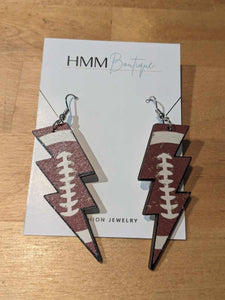 Lightning Bolt Football Dangle Earrings