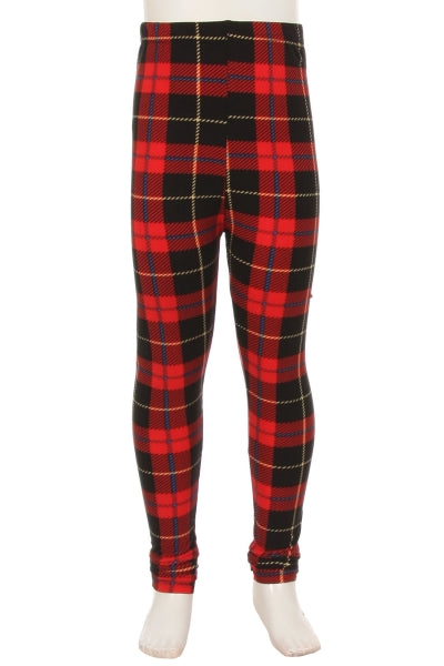 Girl's Buttery Soft Leggings - Red Plaid