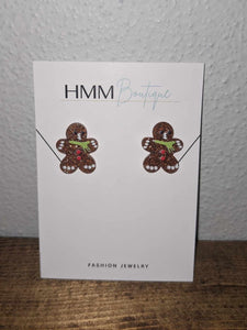 Gingerbread Man Sparkly Acrylic Stud Earrings