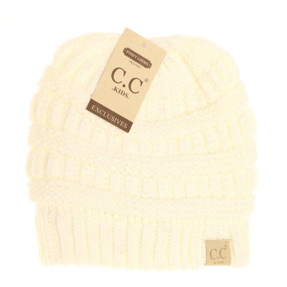 Kids Solid Fuzzy Lined CC Beanie: Ivory