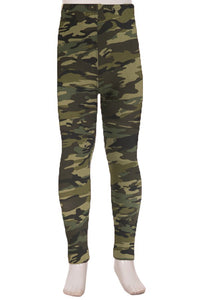 Girl's Buttery Soft Leggings - Green Camo
