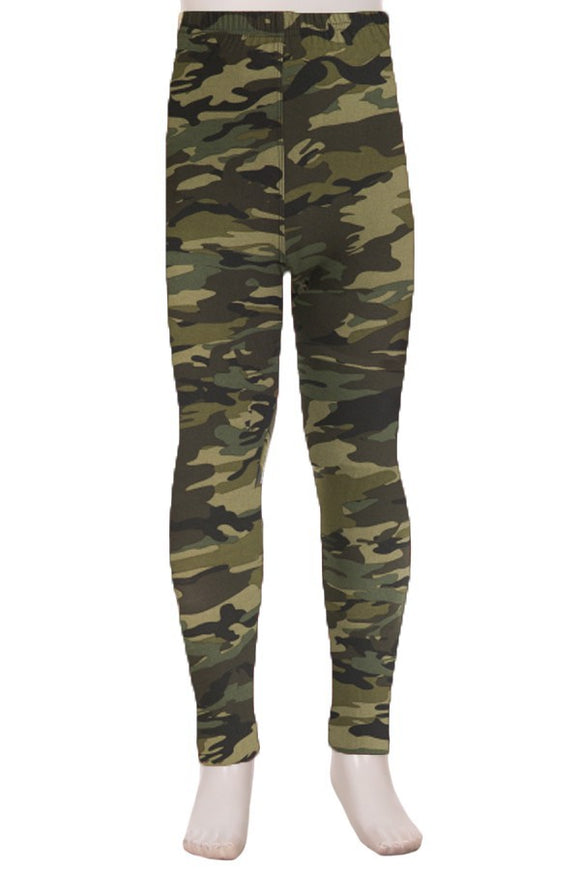 Girl's Buttery Soft Leggings - Green Camo