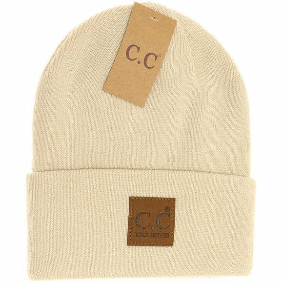 Unisex Classic Oversized Logo CC Beanie: Beige