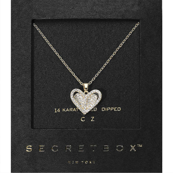 Secret Box 14K Gold Dipped CZ Paved Heart Pendant Necklace: Gold