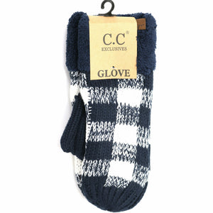 Buffalo Check CC Women's Fuzzy Lined Mittens: Navy/White