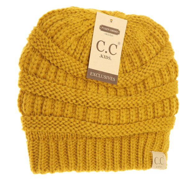 Kids Solid Fuzzy Lined CC Beanie KIDS25: Mustard