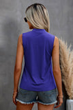 Solid Cold Cut Out Shoulder Sleeveless Top - Blue