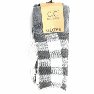 Buffalo Check CC Women's Fuzzy Lined Mittens: Dk. Grey/White