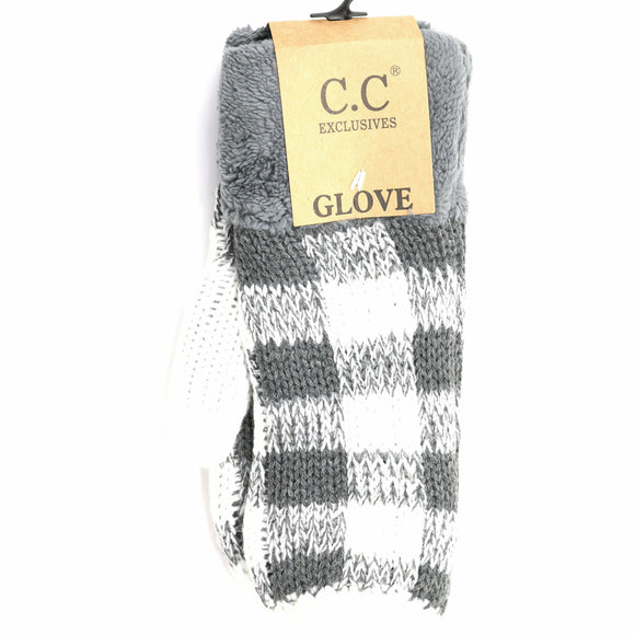 Buffalo Check CC Women's Fuzzy Lined Mittens: Dk. Grey/White