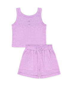 Girl's 2 pc Waffle Knit Short Set: Lilac