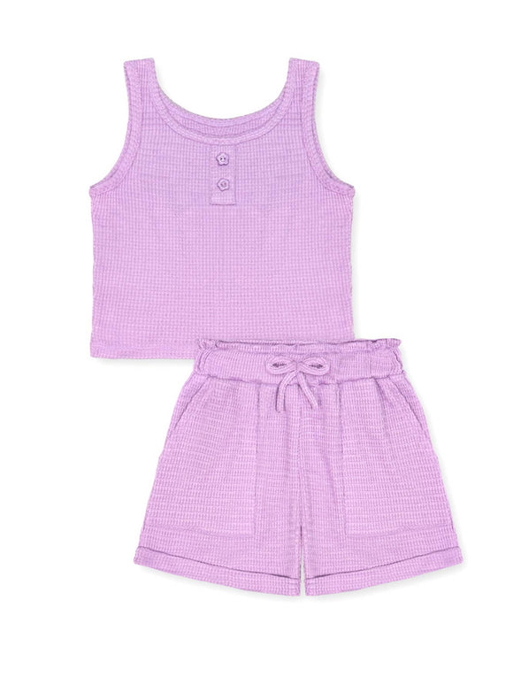 Girl's 2 pc Waffle Knit Short Set: Lilac