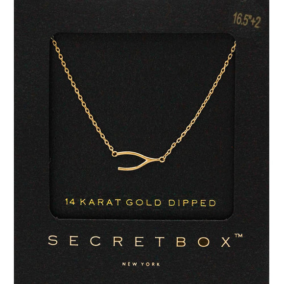 Secret Box 14K Gold Dipped Wishbone Pendant Necklace: Gold