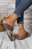Western Suede Rivet Buckle Strap Slide Sandals: Coffee