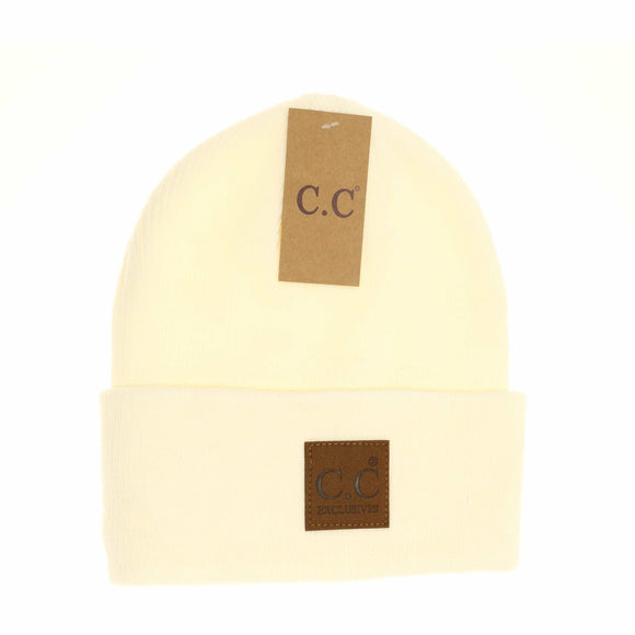Unisex Classic Oversized Logo CC Beanie: Ivory