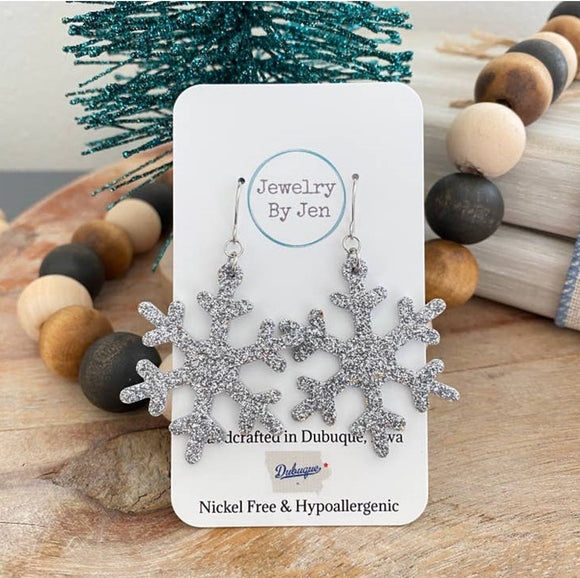 Snowflake Earrings - Fine Silver Glitter