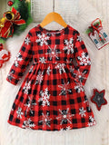 Toddler Buffalo Plaid Snowflake Long Sleeve Dress