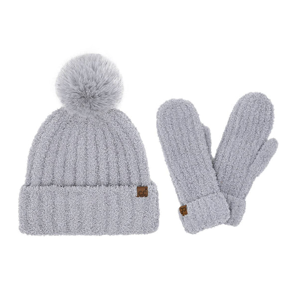 Cozy Yarn C.C Hat and Mitten Set: Grey