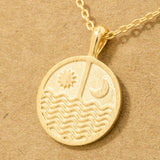 Gold Dipped Sun Moon Round Coin Pendant Necklace: G