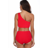 Two Pieces One Shoulder Red Swimsuit