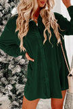 Deep Green Velvet Button Front Shirt Dress