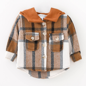 YOUTH Hooded Brown & Gray Flannel Jacket