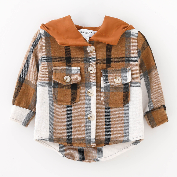 YOUTH Hooded Brown & Gray Flannel Jacket