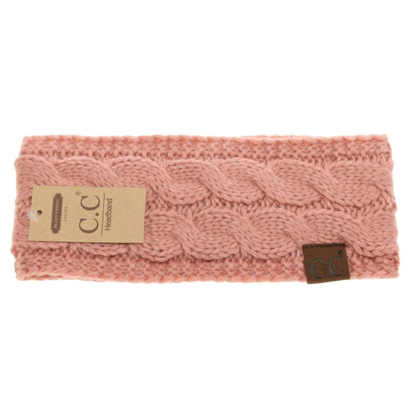 Solid Cable Knit CC Women's Fashion Headband: Salmon Pink