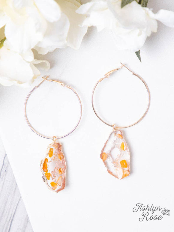 Geode Hoop Earrings, Orange