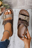 Western Suede Rivet Buckle Strap Slide Sandals: Coffee