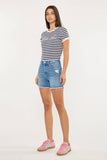 KanCan High Rise Medium Wash Frayed Denim Shorts - KC9430M