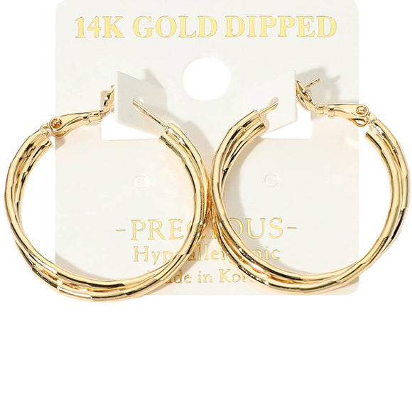 14K Gold Dipped Hypoallergenic Twisted Hoop Earrings
: Gold