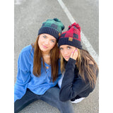 Buffalo Print Jacquard Knit Pom Beanie: Red/Black
